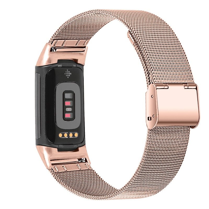 Fitbit Charge 5 bandjes RVS druksluiting roze-goud - Onlinebandjes.nl