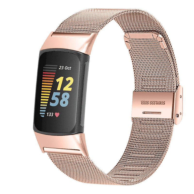 Fitbit Charge 5 rvs bandje druksluiting roze-goud - Onlinebandjes.nl
