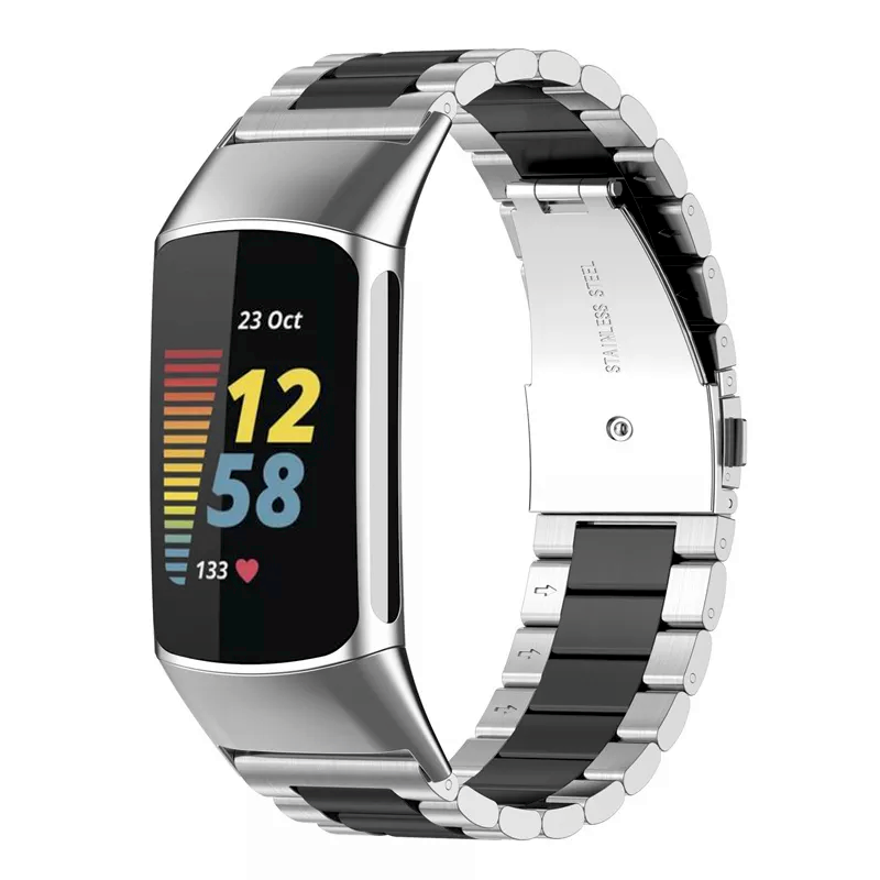 Fitbit charge 5 bandje rvs zilver zwart – onlinebandjes.nl